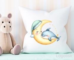 Polštářek s potiskem spící MĚSÍC se zvířátky - delfínek