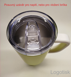 Maxi termohrnek barevný s vlastním potiskem - uzávěr posuvný pro napití, nebo pro vložení brčka