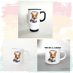 Kolekce hrnků s potiskem WELSH CORGI se jménem