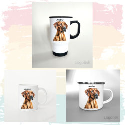 Kolekce hrnků s potiskem RHODÉSKÝ RIDGEBACK se jménem 