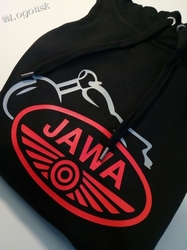 Mikina s kapucí Jawa veterán - ukázka z výroby - Logotisk
