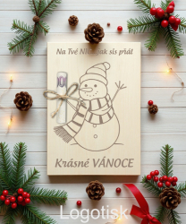 Vánoční dřevěné přání SNĚHULÁČEK