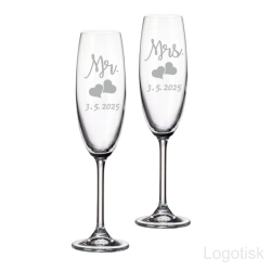 Sklenice na sekt-pískovaný motiv NEVĚSTA A ŽENICH - Mr. a Mrs.