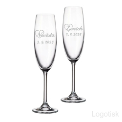 Sklenice na sekt-pískovaný motiv NEVĚSTA A ŽENICH