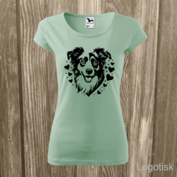 Dámské tričko potisk PES OVČÁK silueta se srdíčky