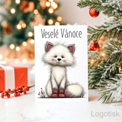 Veselé vánoční přání potisk KOČIČKA A MYŠKA