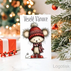 Veselé vánoční přání potisk KOČIČKA A MYŠKA