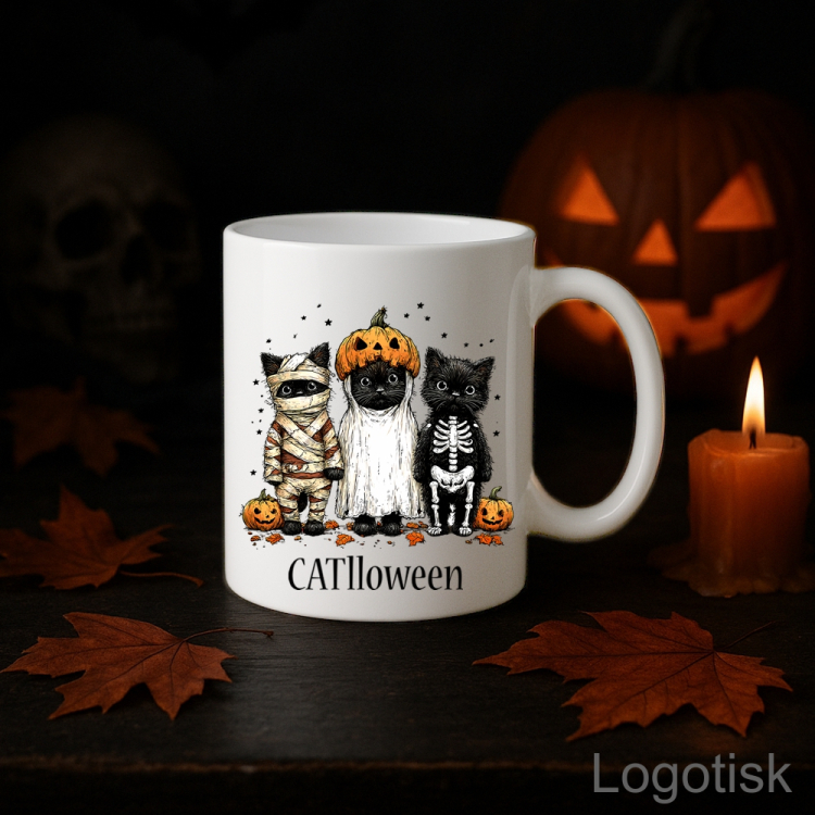 Hrnek s vtipným potiskem CATLLOWEEN