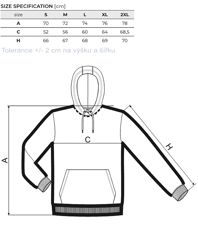 tabulka velikostí mikina s kapucí