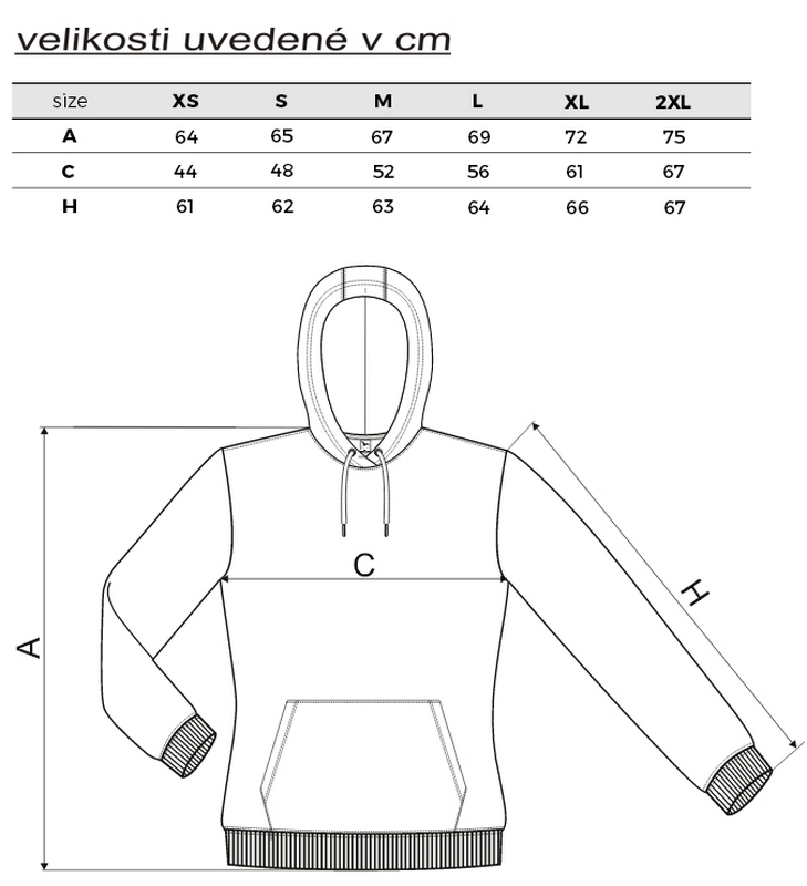 velikostní tabulka mikiny dámská